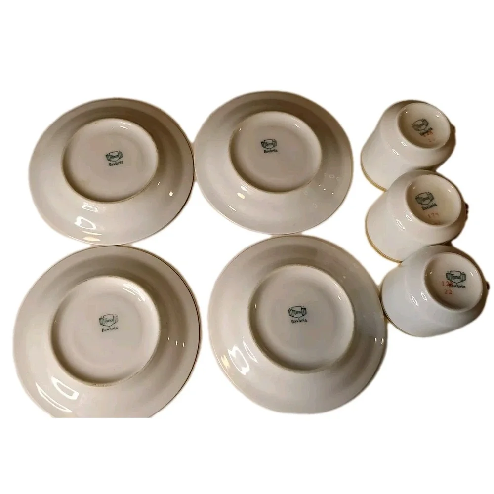 Bavaria Thomas Theee Demitasse Cups and Four Saucers Collection Antique‎ Germany